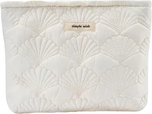 1PCS Quilted Cotton Makeup Bag Portable Travel Bag Cosmetic Bag Aesthetic Shell Toiletry Organizer Case Pouch Bag For Women Girls Pure White Color