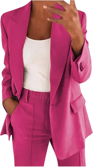 2 Piece Pant Suits for Women Dressy Business Straight Leg Pants Sets Blazer Lapel Comfy Loose Fit Plus Size Outfits