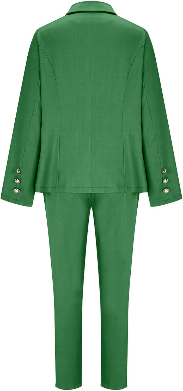 2 Piece Work Sets for Women Fashion Double Breasted Slim Fit Business Casual Blazer Set Dressy Blazer Jacket and Pant
