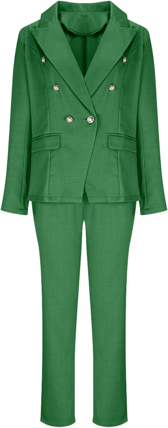 2 Piece Work Sets for Women Fashion Double Breasted Slim Fit Business Casual Blazer Set Dressy Blazer Jacket and Pant