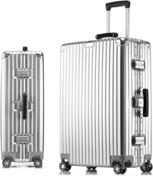 20 Inch Hard Shell Carry On Luggage with Wheels - Aluminum Frame Suitcase for Men and Women - Ideal Travel Gift, White(Silver,20in)
