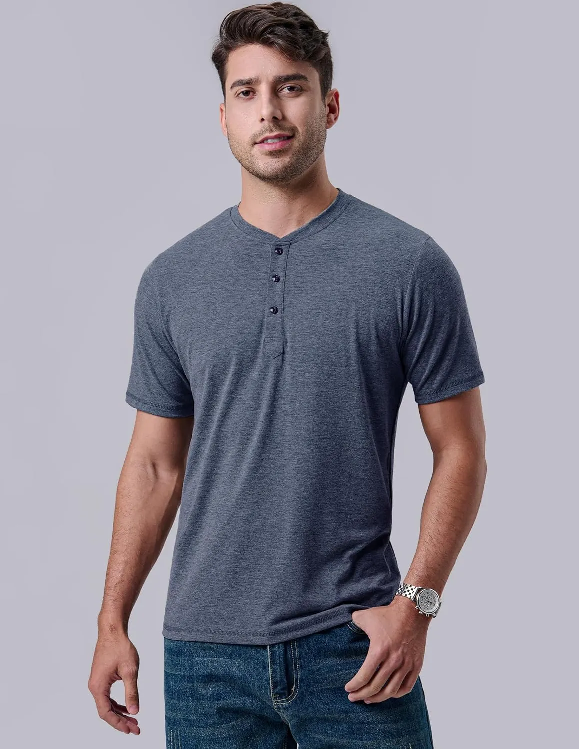 3 Pack: Casual Short Sleeve Henley Shirts for Men, Relaxed Fit Summer T Shirts Basic Tees Athleisure Wear