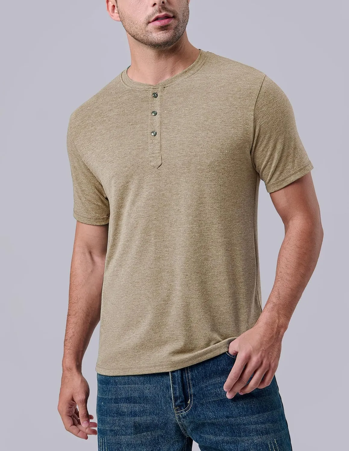 3 Pack: Casual Short Sleeve Henley Shirts for Men, Relaxed Fit Summer T Shirts Basic Tees Athleisure Wear