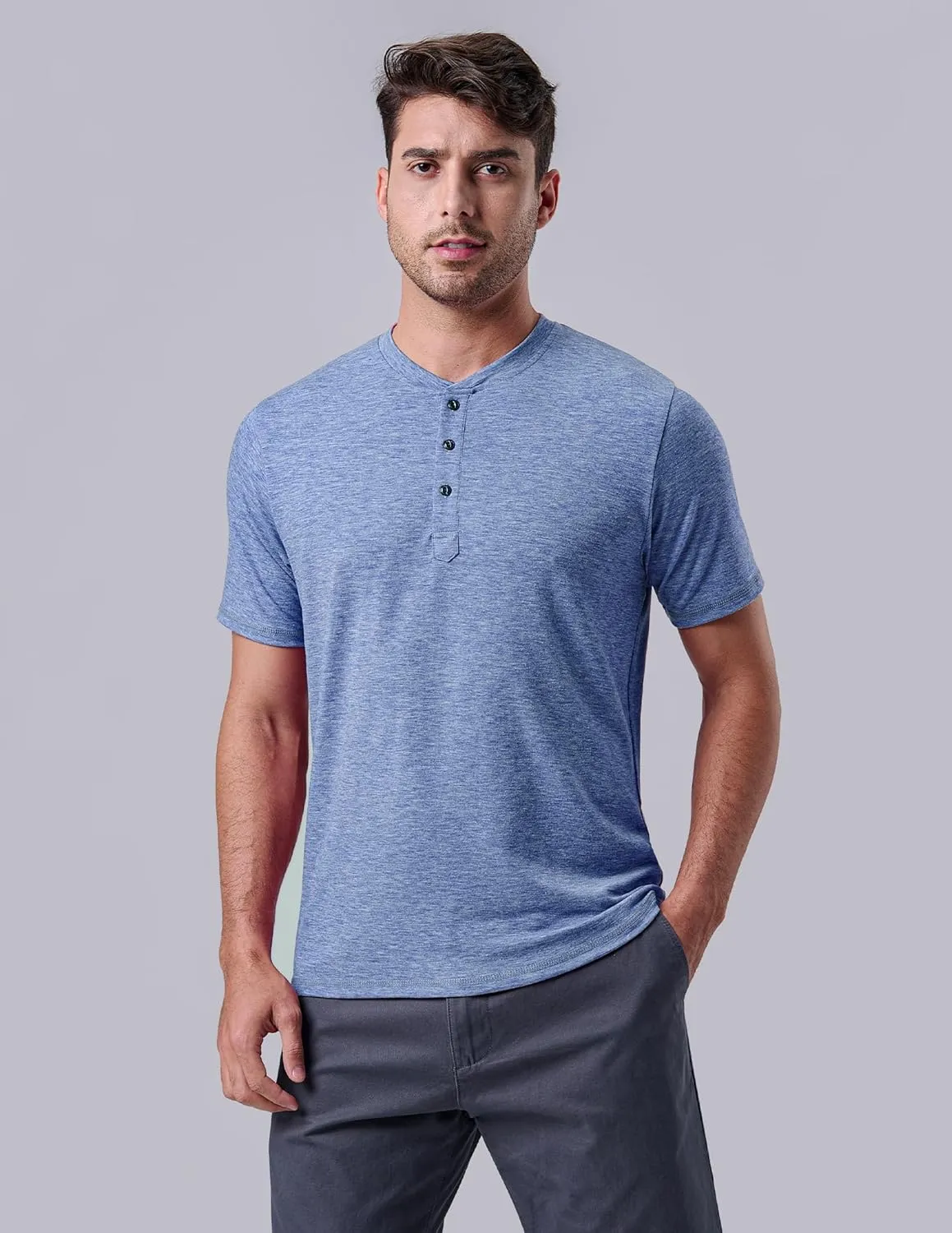 3 Pack: Casual Short Sleeve Henley Shirts for Men, Relaxed Fit Summer T Shirts Basic Tees Athleisure Wear