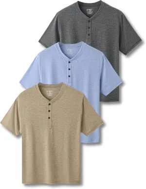 3 Pack: Casual Short Sleeve Henley Shirts for Men, Relaxed Fit Summer T Shirts Basic Tees Athleisure Wear