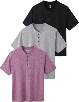 3 Pack: Casual Short Sleeve Henley Shirts for Men, Relaxed Fit Summer T Shirts Basic Tees Athleisure Wear