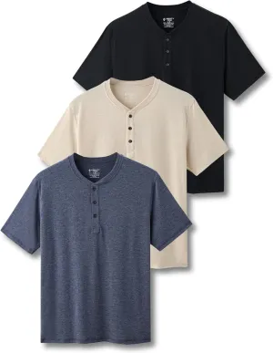 3 Pack: Casual Short Sleeve Henley Shirts for Men, Relaxed Fit Summer T Shirts Basic Tees Athleisure Wear