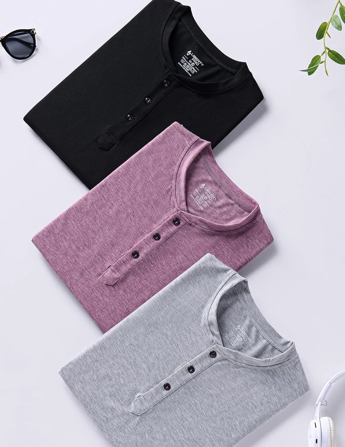 3 Pack: Casual Short Sleeve Henley Shirts for Men, Relaxed Fit Summer T Shirts Basic Tees Athleisure Wear