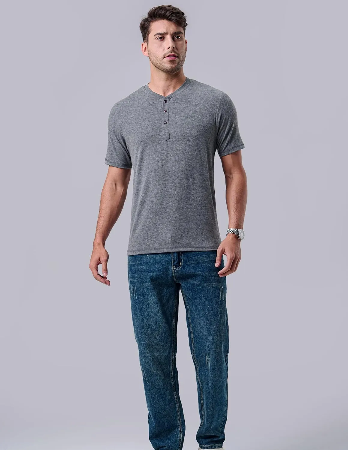 3 Pack: Casual Short Sleeve Henley Shirts for Men, Relaxed Fit Summer T Shirts Basic Tees Athleisure Wear