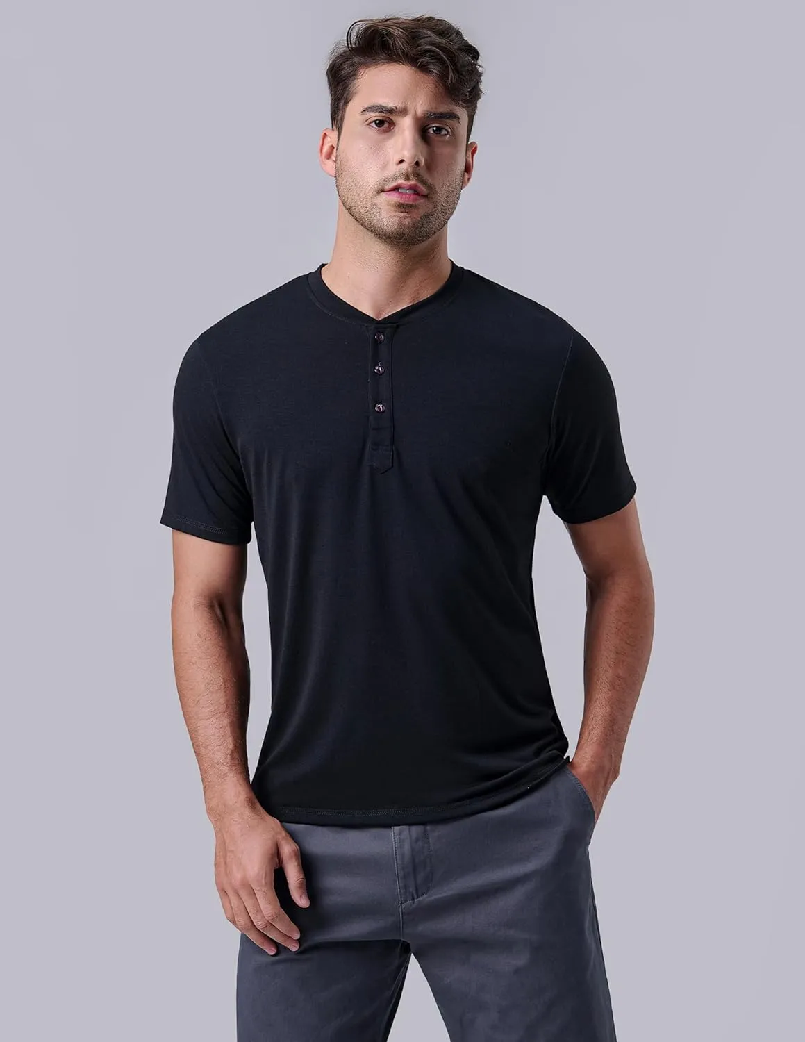3 Pack: Casual Short Sleeve Henley Shirts for Men, Relaxed Fit Summer T Shirts Basic Tees Athleisure Wear