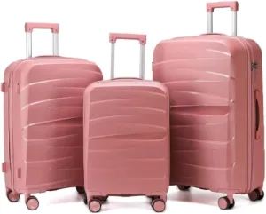 3-piece Luggage Set, Hard-shell Suitcase Set, 20-inch 24-inch 28-inch, with TSA Lock, Spinner Wheels, Silicone Handle, Telescopic Handle, Suitable for Outdoor Travel, Rose Gold
