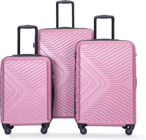 3 Piece Luggage Sets Abs Lightweight Suitcase with Two Hooks, Spinner Wheels, Tsa Lock, (20,24,28), Pink