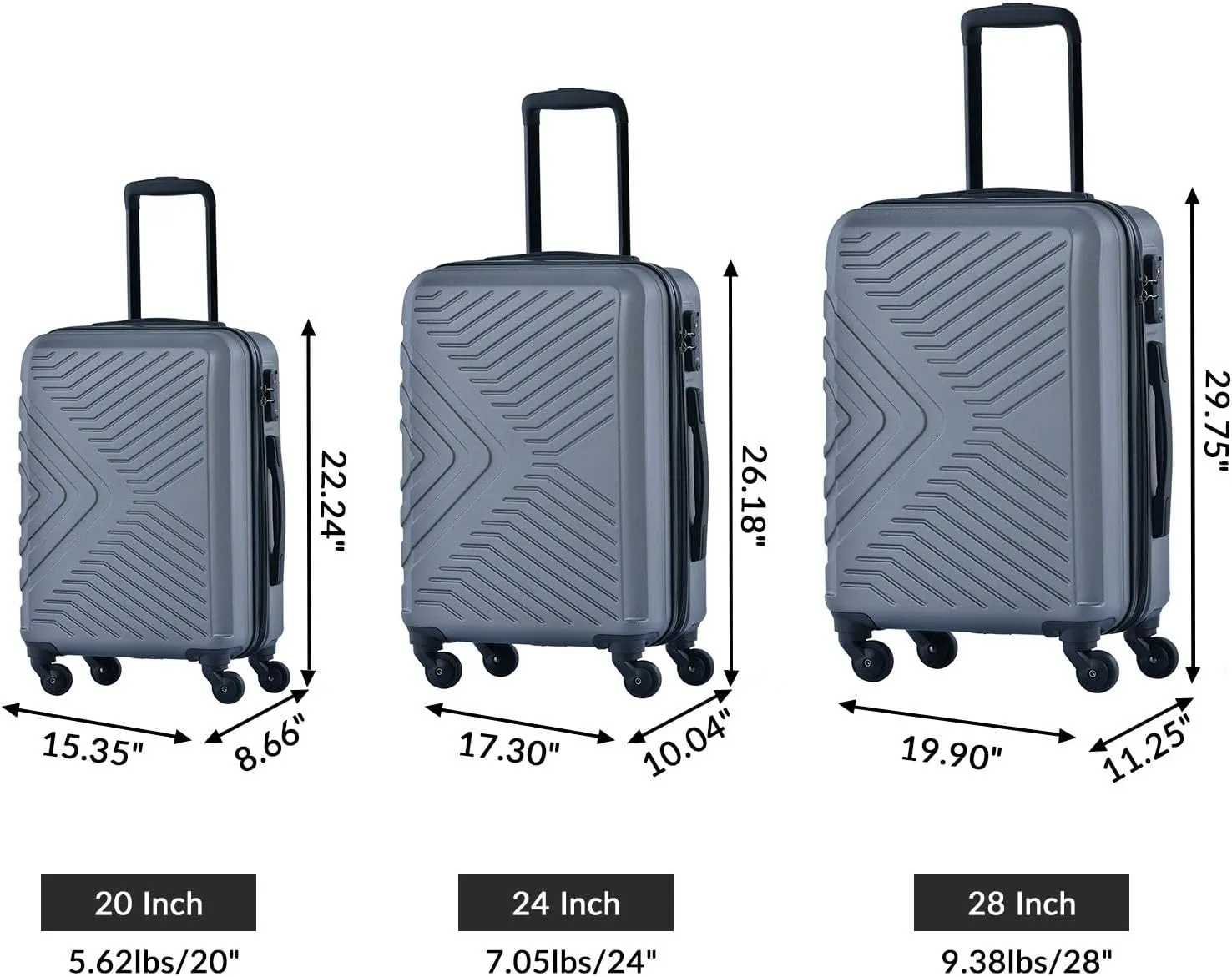 3 Piece Luggage Sets Lightweight Suitcase with 2 Hooks,Spinner Wheels & TSA Lock,for Travel & Business(20"/24"/28"). (Gray)