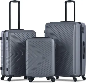 3 Piece Luggage Sets Lightweight Suitcase with 2 Hooks,Spinner Wheels & TSA Lock,for Travel & Business(20"/24"/28"). (Gray)