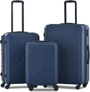 3 Piece Luggage Sets Lightweight Suitcase with 2 Hooks,Spinner Wheels & TSA Lock,for Travel & Business(20"/24"/28"). (Navy)