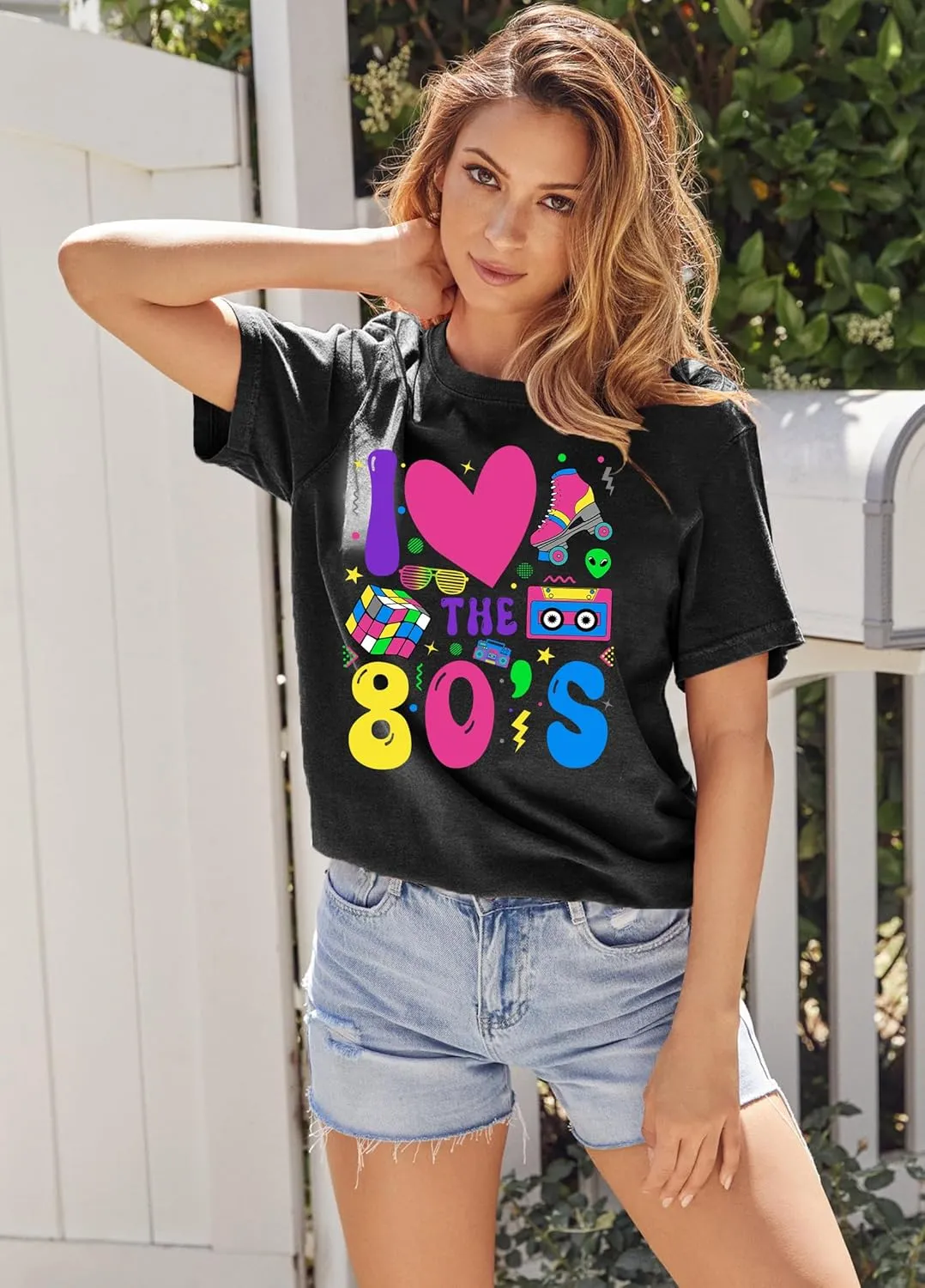 80's Shirts for Women 80s Neon Music Graphic T-Shirt Hip Hop 80S Party Outfits Girls I Love The 80's T-Shirt