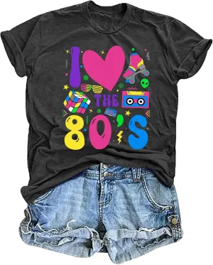 80's Shirts for Women 80s Neon Music Graphic T-Shirt Hip Hop 80S Party Outfits Girls I Love The 80's T-Shirt