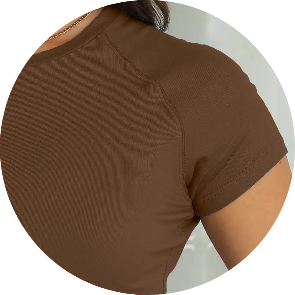 Abardsion 2025 Women Casual Activewear T Shirts Basic Crewneck Raglan Short Sleeve Slim Tight Fit Going Out Tops