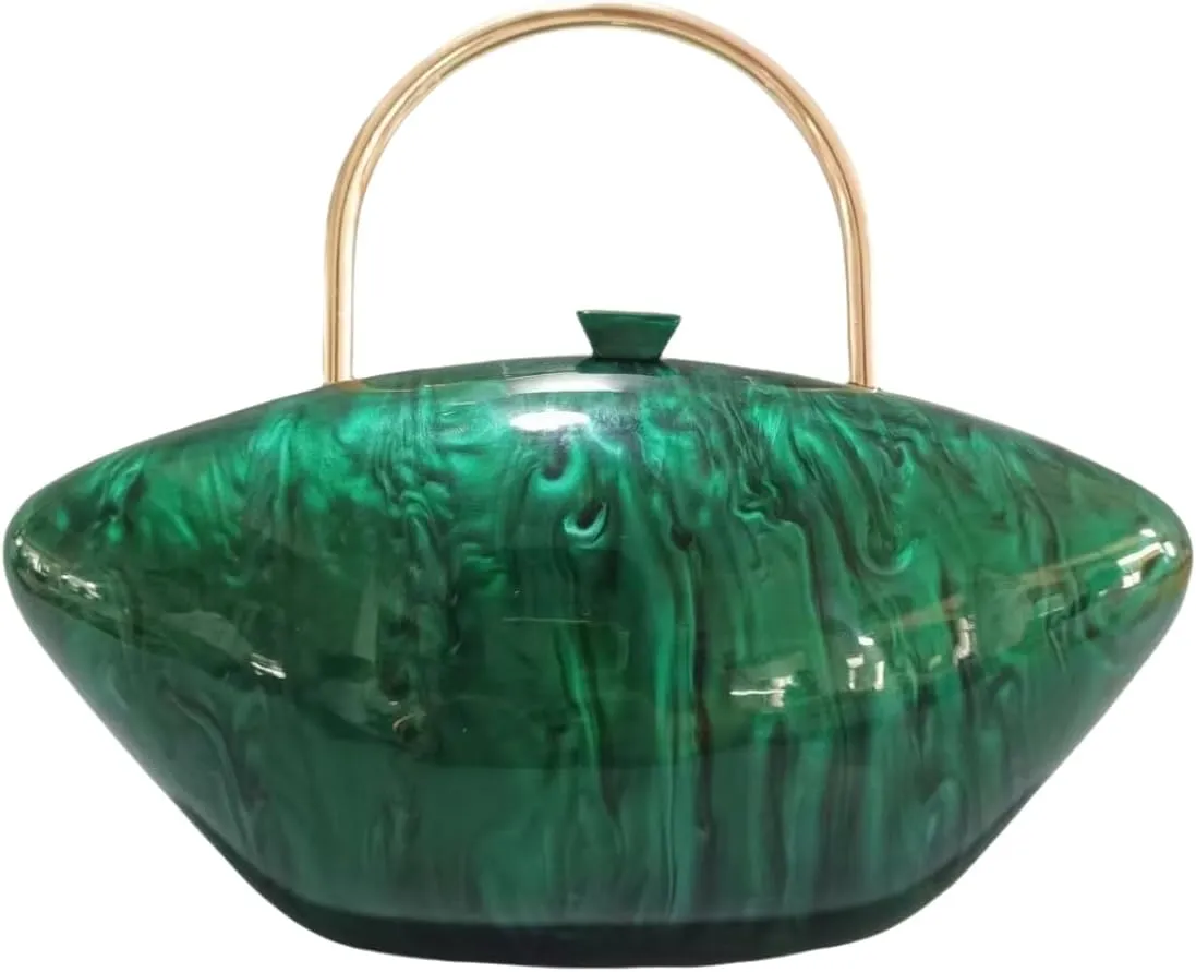Acrylic Shell Shaped Bag Acrylic Purses and Handbags for Women Marble Clutch Purse for Wedding Party(B-Green)