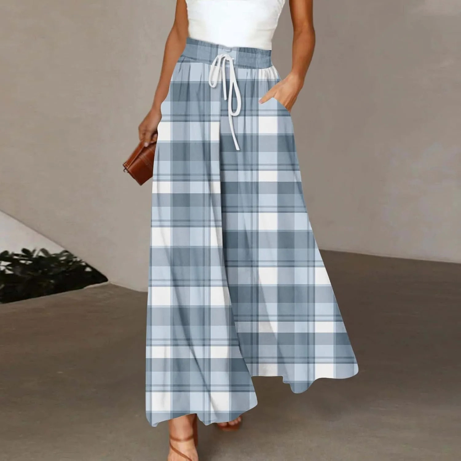ADHOWBEW Maxi Skirts for Women Bohemian Floral Print Elastic Waist Cotton African Sexy Smocked Casual Flowy Skirts