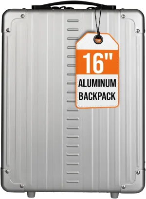 All Aluminum Lightweight 16" Hybrid Backpack for Men & Women, Fits 13" Laptop, Premium Hard Shell Backpack for Business Travel with RFID blocker for Tech, Executive, Gamers, Photographer (Silver)
