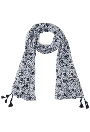 All over Floral Print Scarf with Tassel Trim