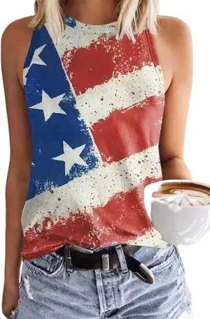 American Flag Tank Top for Women 4th of July Shirts Sleeveless Patriotic Shirts Fourth of July Top