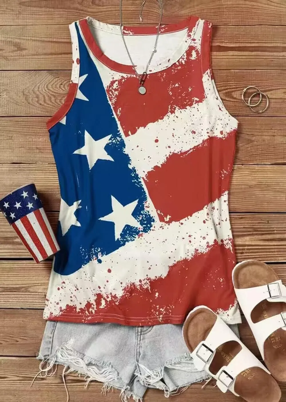 American Flag Tank Top for Women 4th of July Shirts Sleeveless Patriotic Shirts Fourth of July Top