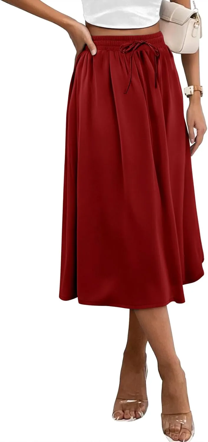 Angerella Womens Skirt Midi High Waist A-Line Casual Floral Print Trendy Bohemia Work Elegant with Pockets