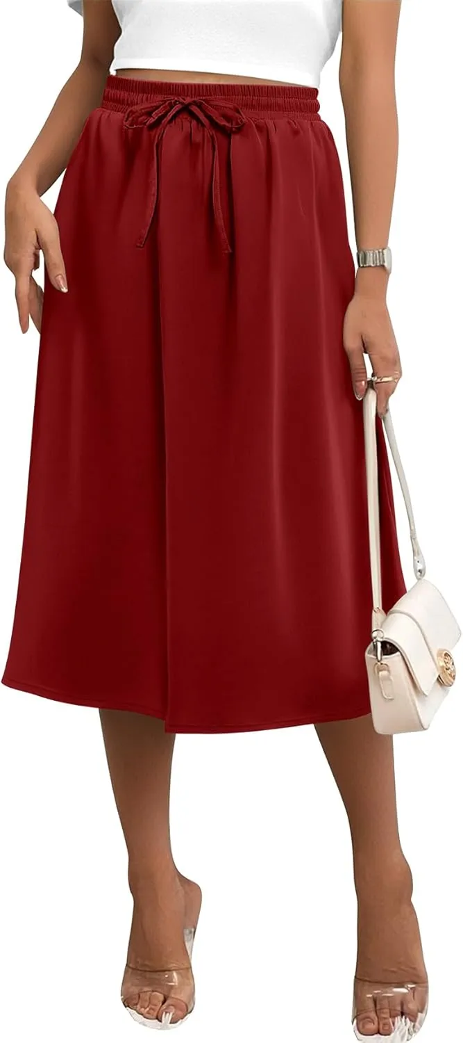 Angerella Womens Skirt Midi High Waist A-Line Casual Floral Print Trendy Bohemia Work Elegant with Pockets
