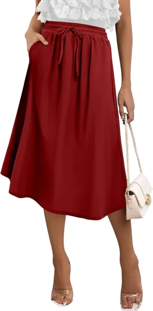 Angerella Womens Skirt Midi High Waist A-Line Casual Floral Print Trendy Bohemia Work Elegant with Pockets