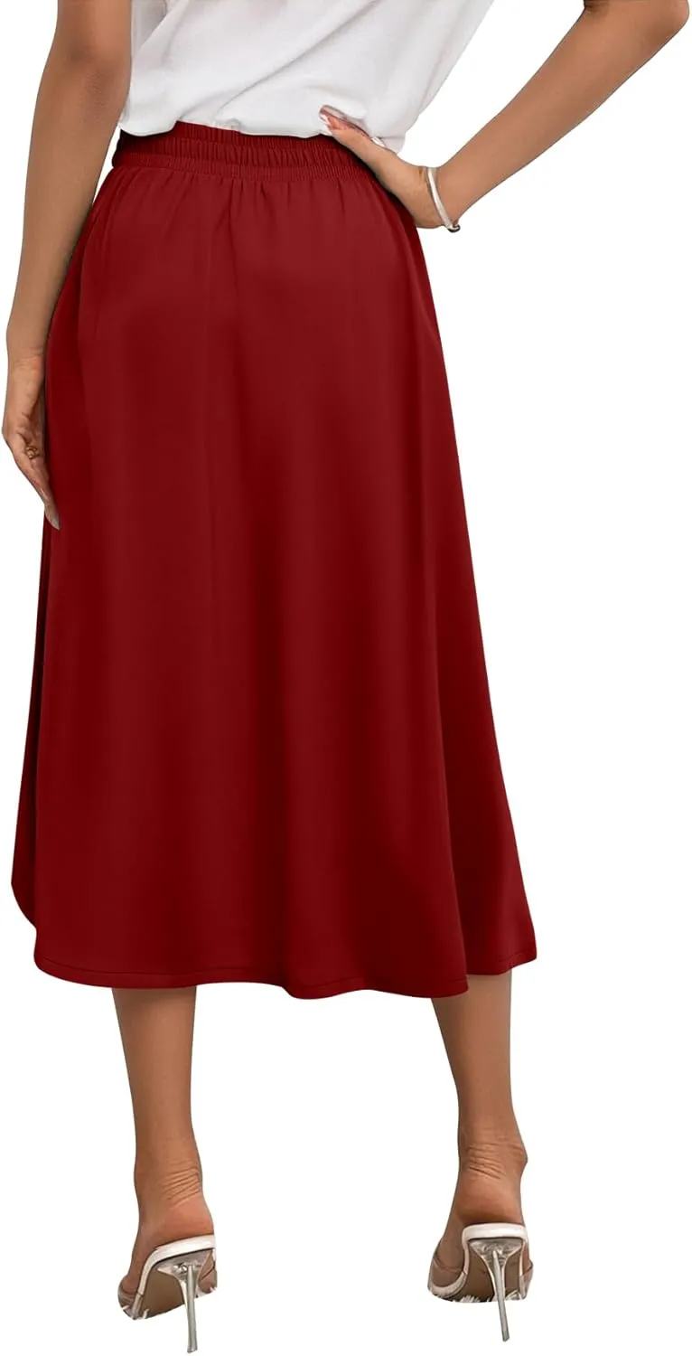 Angerella Womens Skirt Midi High Waist A-Line Casual Floral Print Trendy Bohemia Work Elegant with Pockets