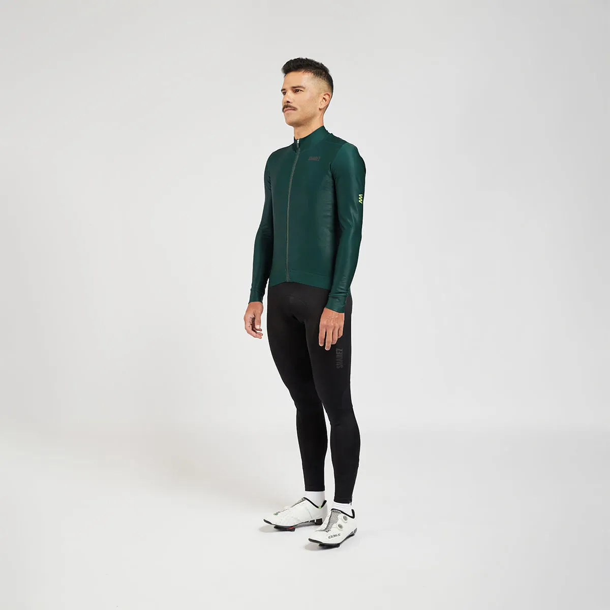 Ascender Thermal Mens Long Sleeve Cycling Jersey in Dark Green by Suarez