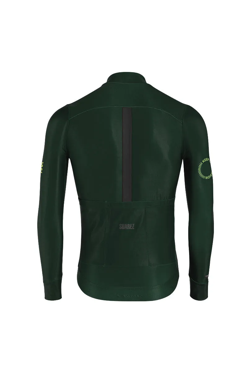 Ascender Thermal Mens Long Sleeve Cycling Jersey in Dark Green by Suarez