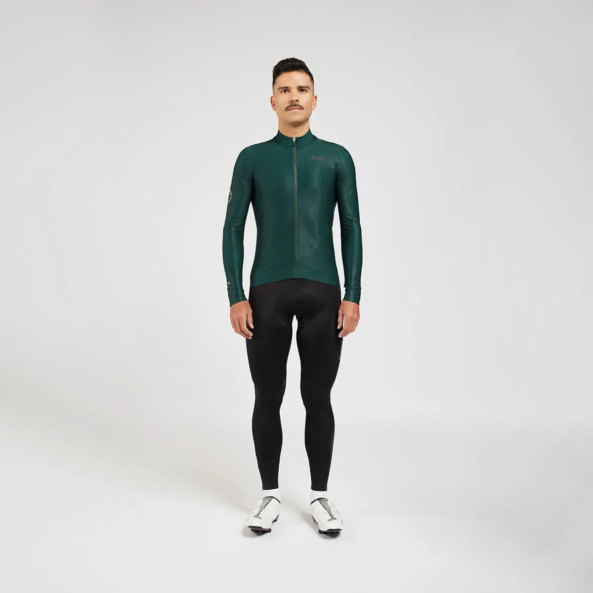 Ascender Thermal Mens Long Sleeve Cycling Jersey in Dark Green by Suarez