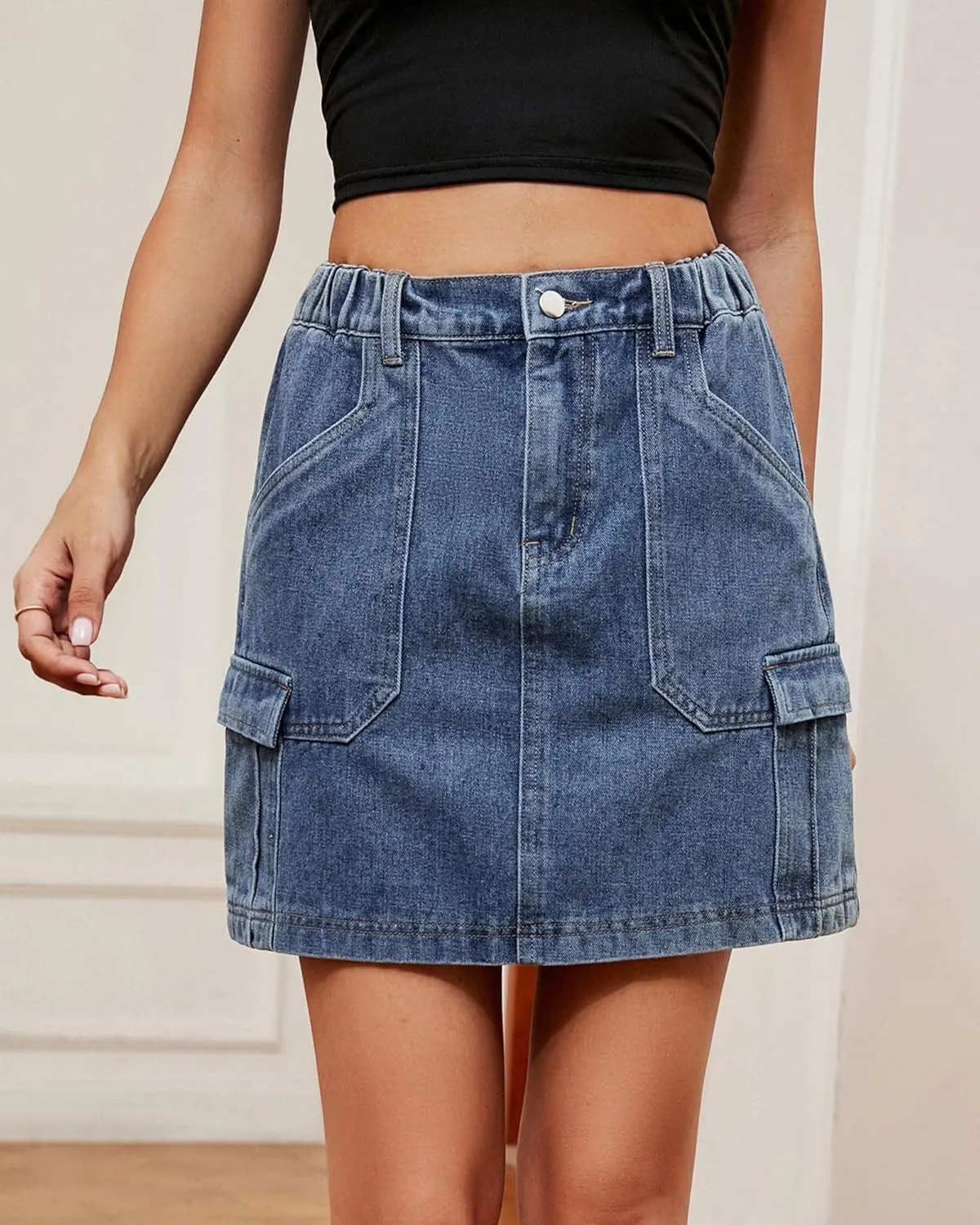 Atditama Ripped Jeans Skirt for Women High Waist Stretch Short Mini A-line Denim Jean Skirts Womens