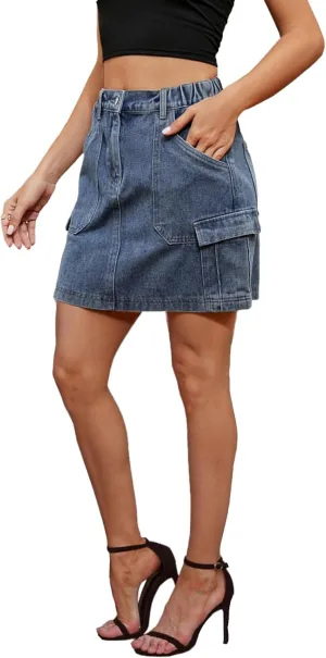 Atditama Ripped Jeans Skirt for Women High Waist Stretch Short Mini A-line Denim Jean Skirts Womens