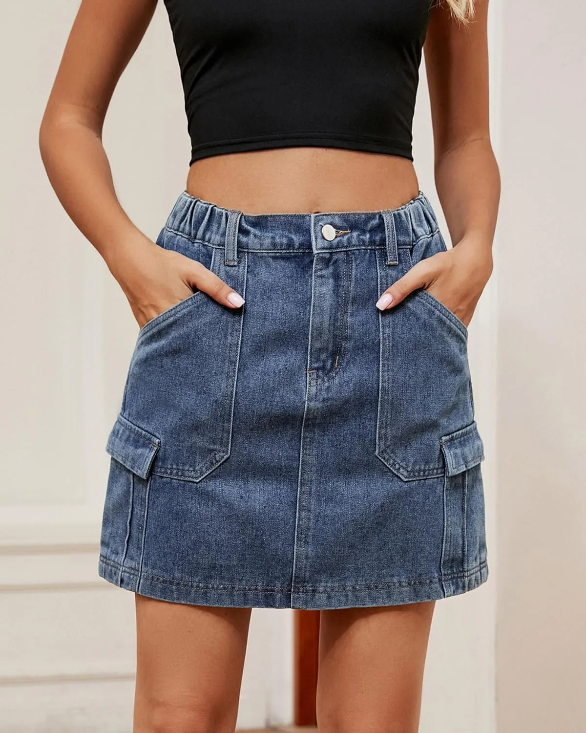 Atditama Ripped Jeans Skirt for Women High Waist Stretch Short Mini A-line Denim Jean Skirts Womens