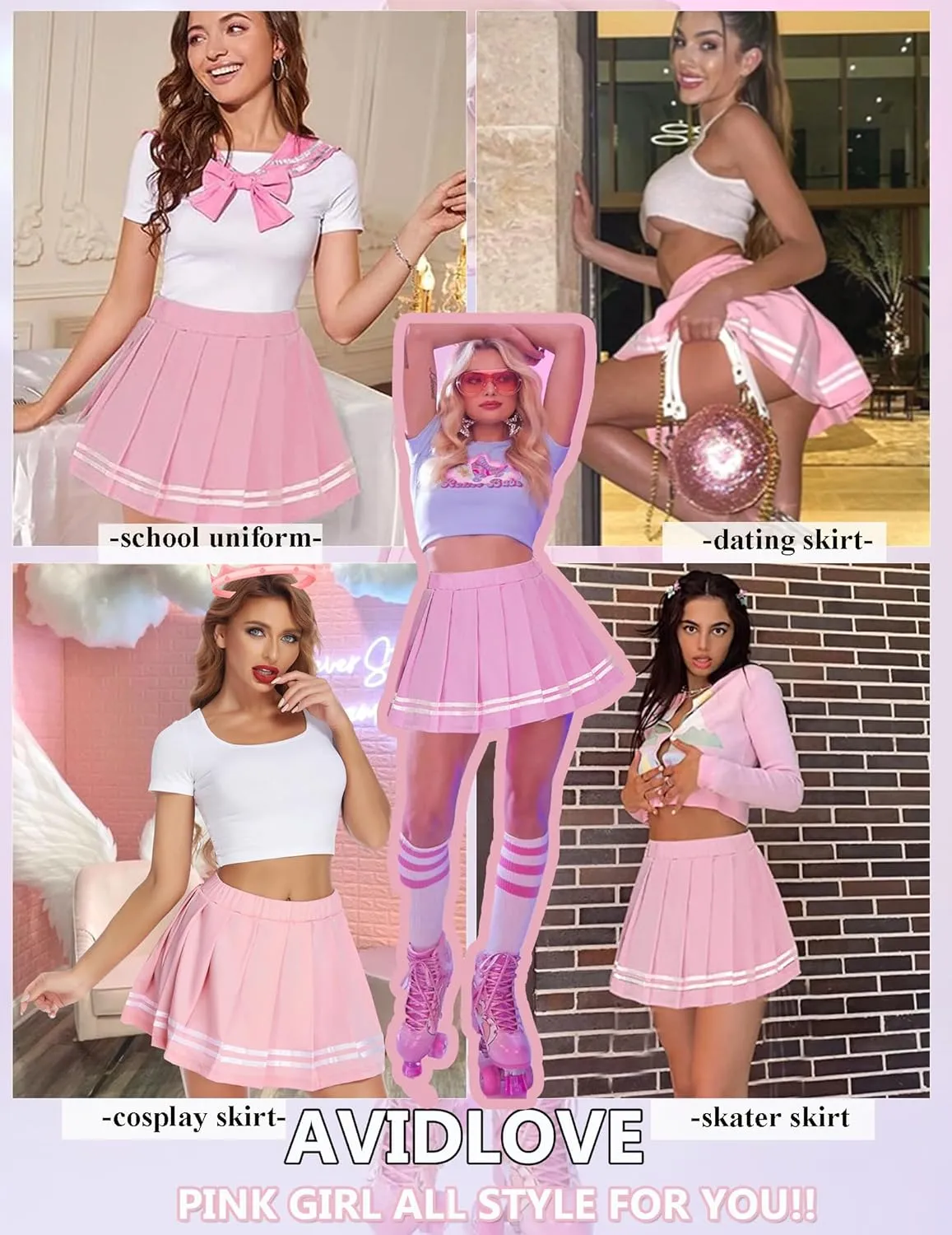 Avidlove Womens Pleated Skirt School Uniform Skirt Mini Skirt Pleated Cheer Skirt