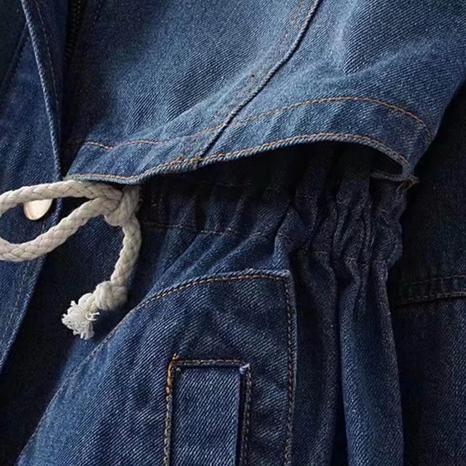 Binmer Womens Fleece Lined Denim Jacket Trendy Zip Front Hoodie Jean Outwear Fall Winter Fashion Warm Waist Drawstring Coat