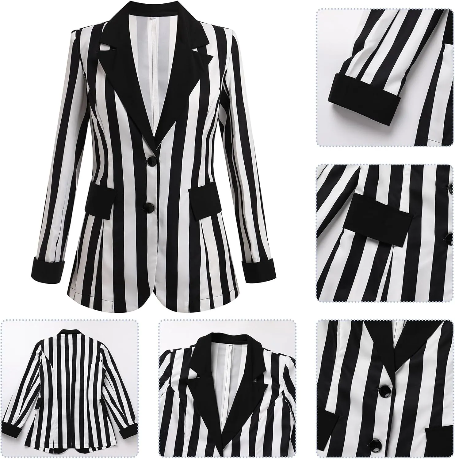 Black Blazer Jacket for Women Long Sleeve Single-Breasted Button Striped Blazers Business Office Blazer