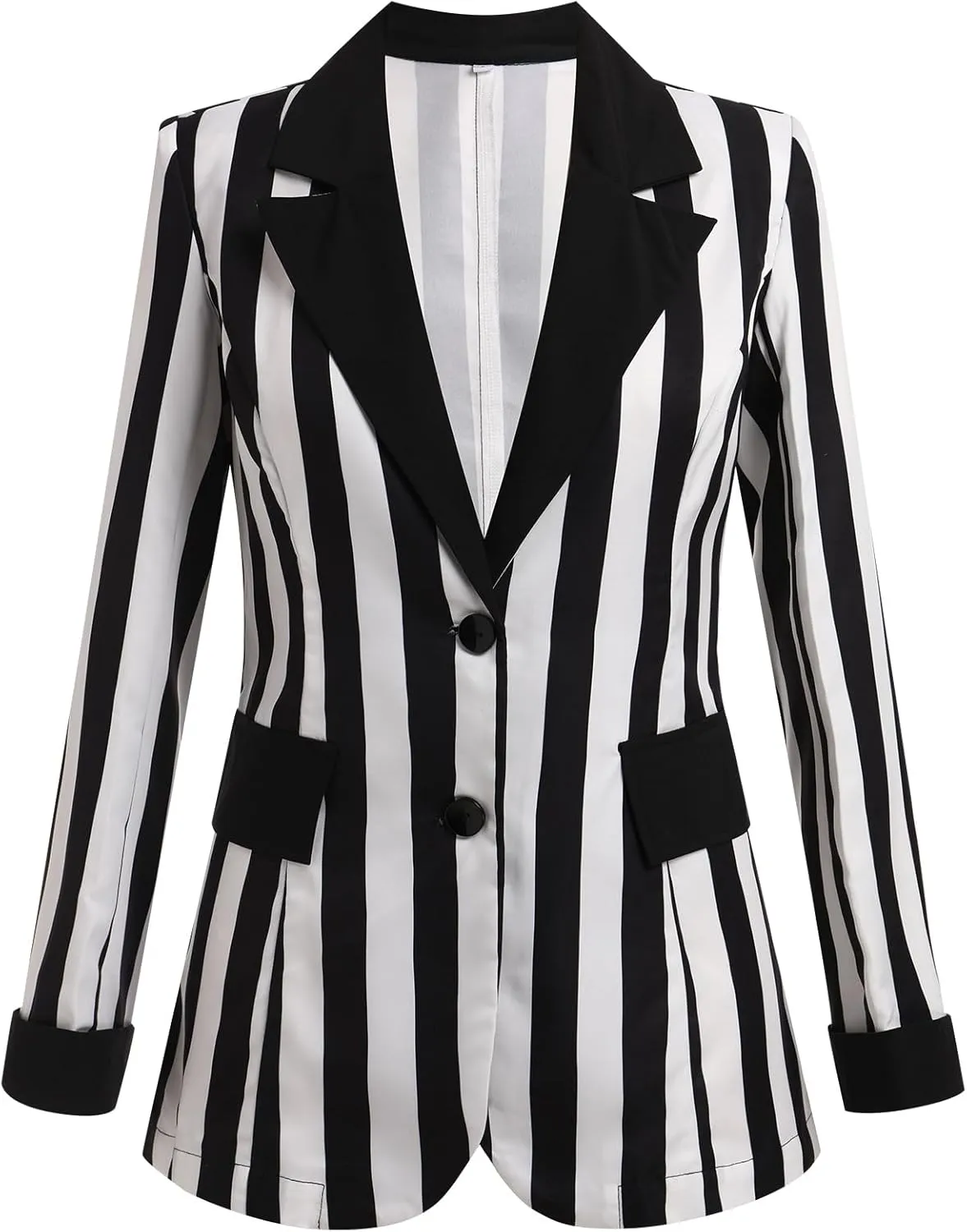 Black Blazer Jacket for Women Long Sleeve Single-Breasted Button Striped Blazers Business Office Blazer