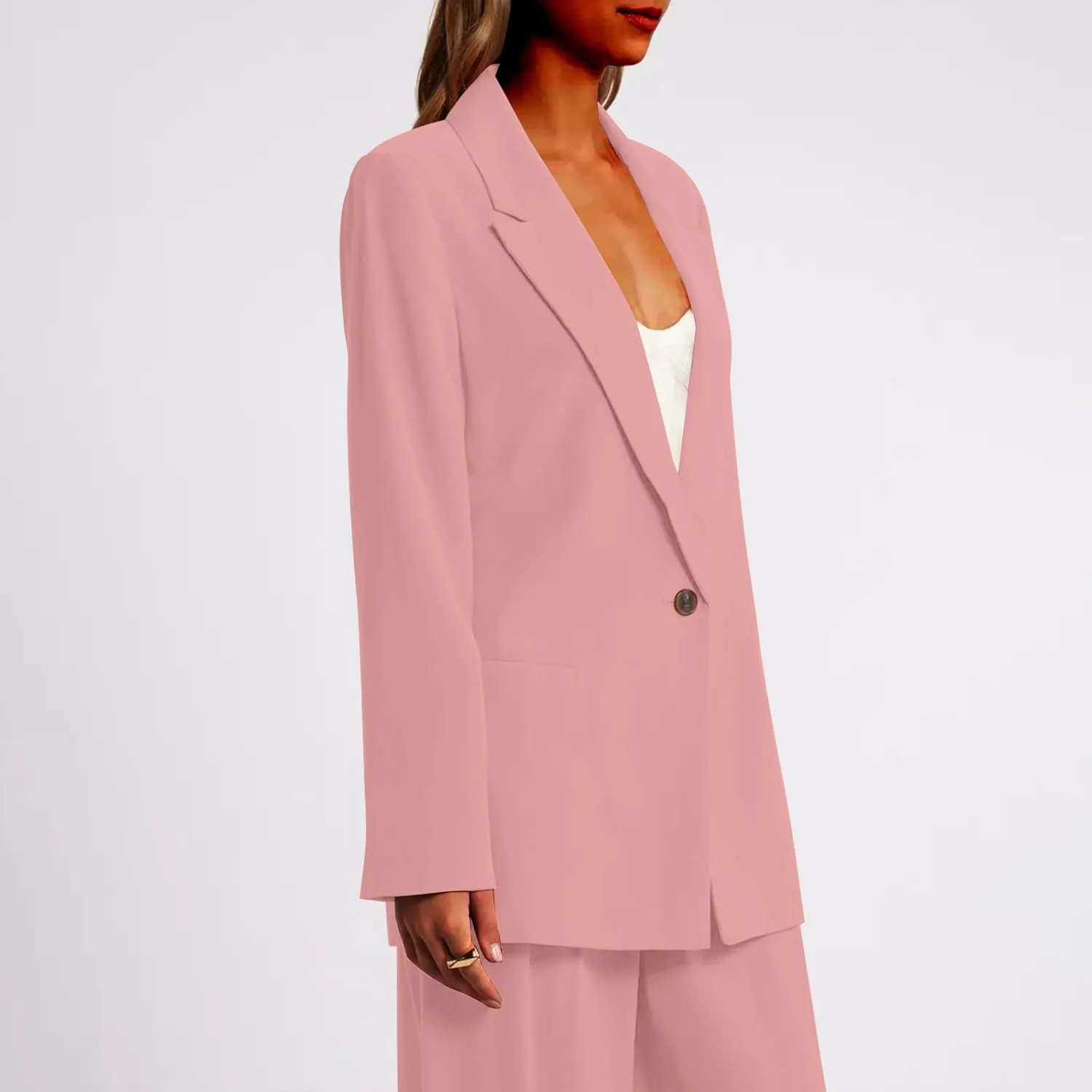 Blazer Jackets for Women Long Sleeved Relaxed Fit Office Work Suit Jackets Solid Lapel Open Front Coat with Pockets