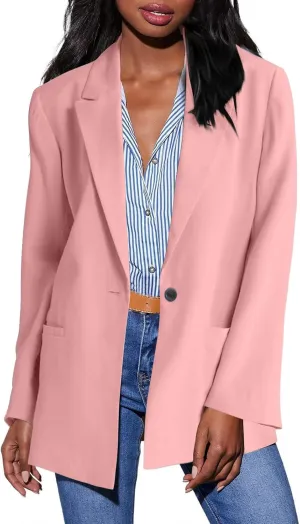 Blazer Jackets for Women Long Sleeved Relaxed Fit Office Work Suit Jackets Solid Lapel Open Front Coat with Pockets