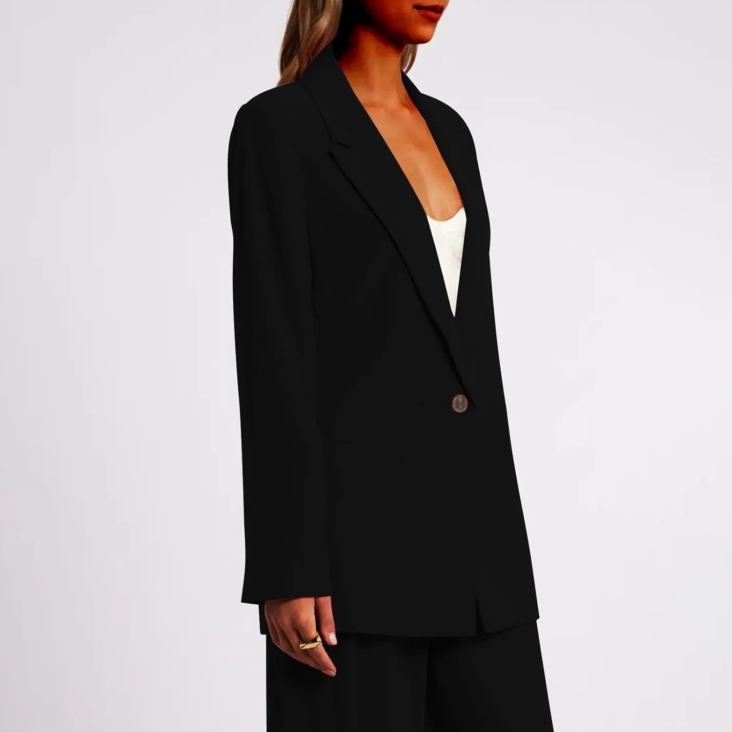 Blazer Jackets for Women Long Sleeved Relaxed Fit Office Work Suit Jackets Solid Lapel Open Front Coat with Pockets