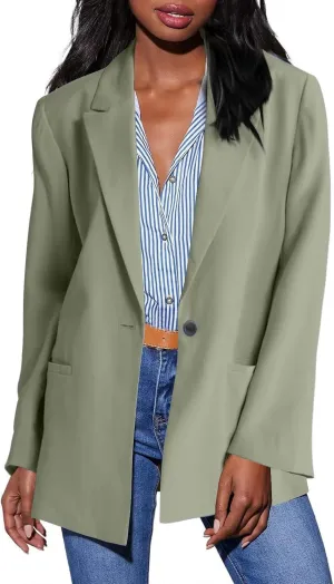 Blazer Jackets for Women Long Sleeved Relaxed Fit Office Work Suit Jackets Solid Lapel Open Front Coat with Pockets