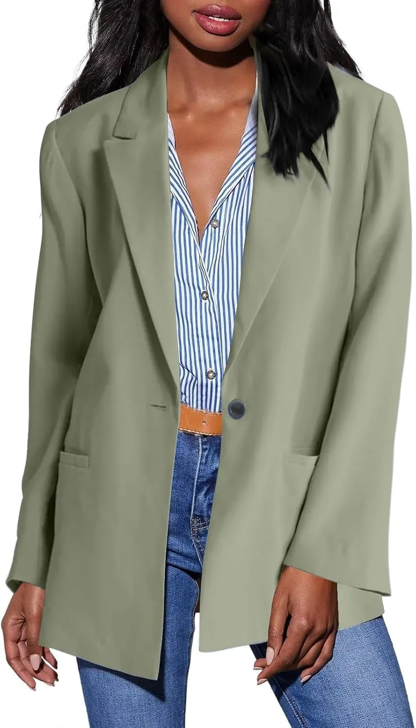 Blazer Jackets for Women Long Sleeved Relaxed Fit Office Work Suit Jackets Solid Lapel Open Front Coat with Pockets