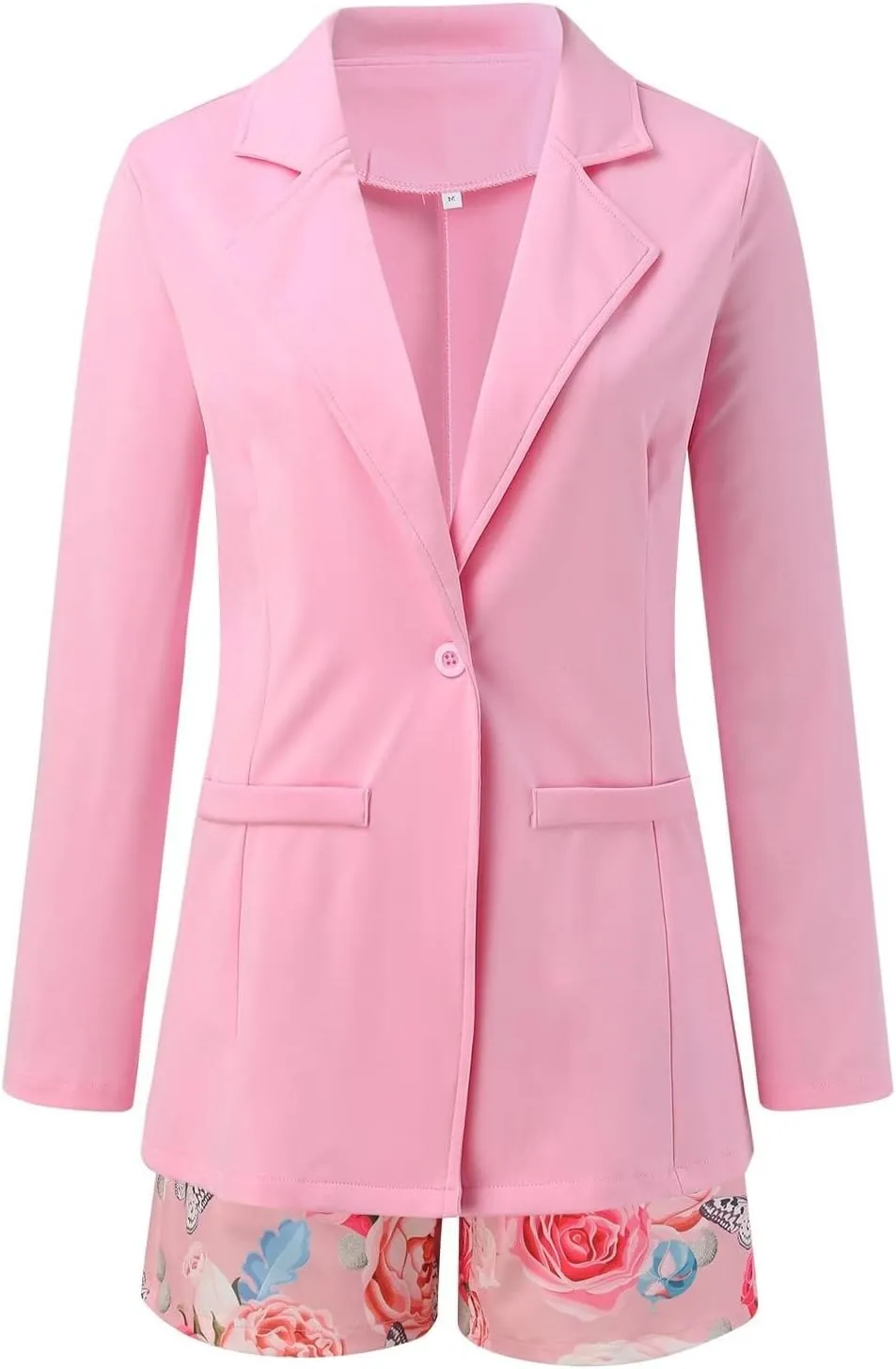 Blazer Sets Women 3 Piece Outfits Long Sleeve Open Front Blazer Jacket Floral Print Short Pants with Belt Work Office Suit