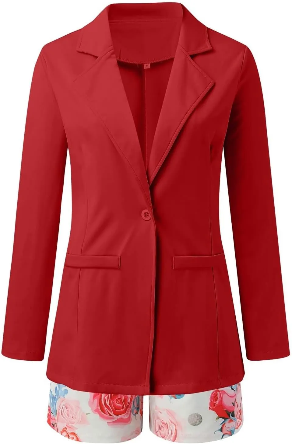 Blazer Sets Women 3 Piece Outfits Long Sleeve Open Front Blazer Jacket Floral Print Short Pants with Belt Work Office Suit