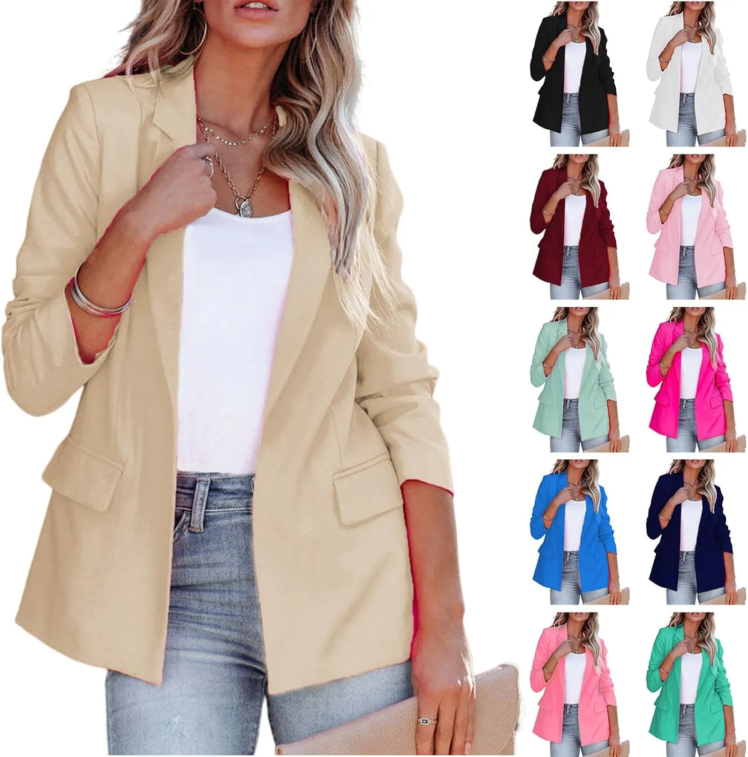 Blazers for Women Business Casual Open Front Long Sleeve Work Office Jackets 2024 Trendy Ol Office Slim Suit Jacket